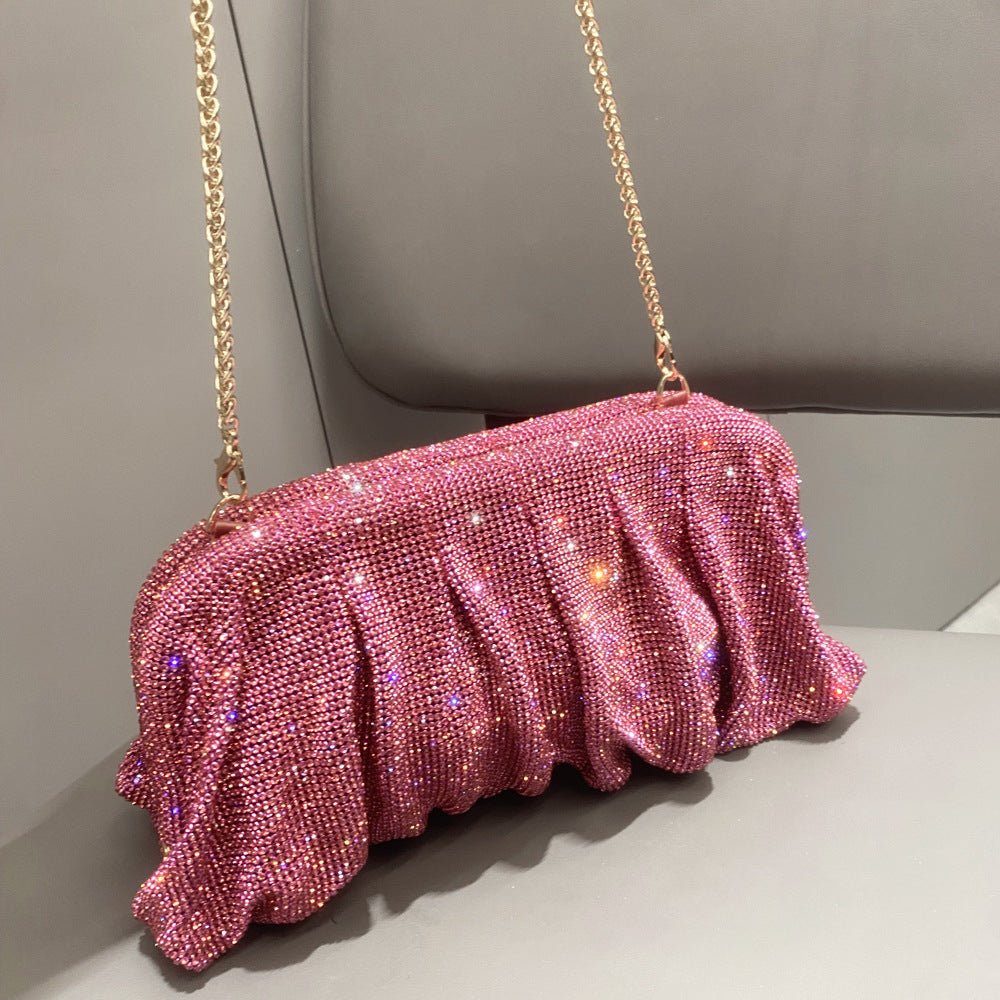Full of Diamond Pleated Clouds Dinner Bag One Shoulder Crossbody Clamp Women's Bag (MAC257) - Mariam's Collection