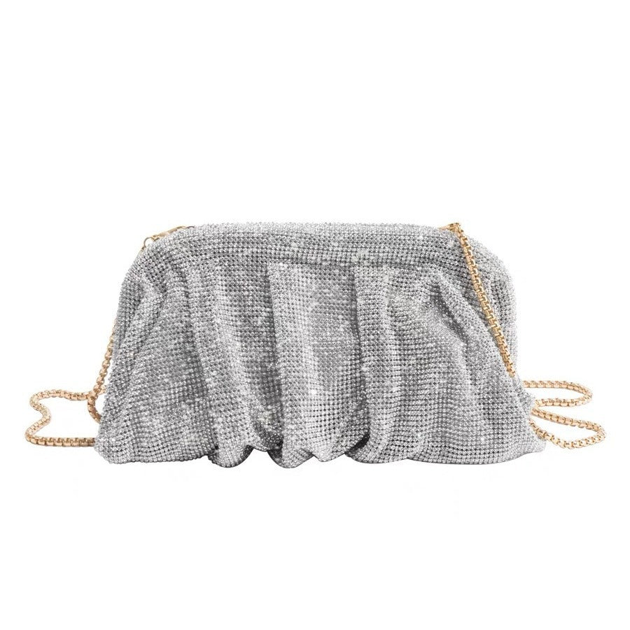 Full of Diamond Pleated Clouds Dinner Bag One Shoulder Crossbody Clamp Women's Bag (MAC257) - Mariam's Collection