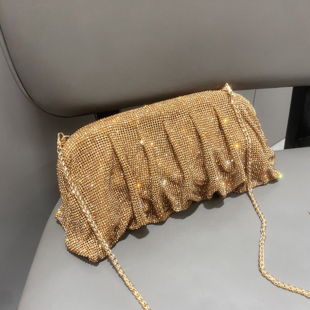 Full of Diamond Pleated Clouds Dinner Bag One Shoulder Crossbody Clamp Women's Bag (MAC257) - Mariam's Collection