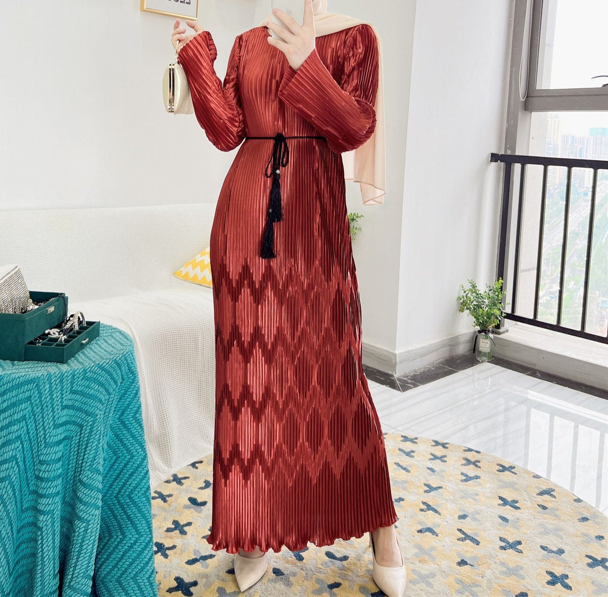 Full Pleated Maxi Dress(MS543) - Mariam's Collection