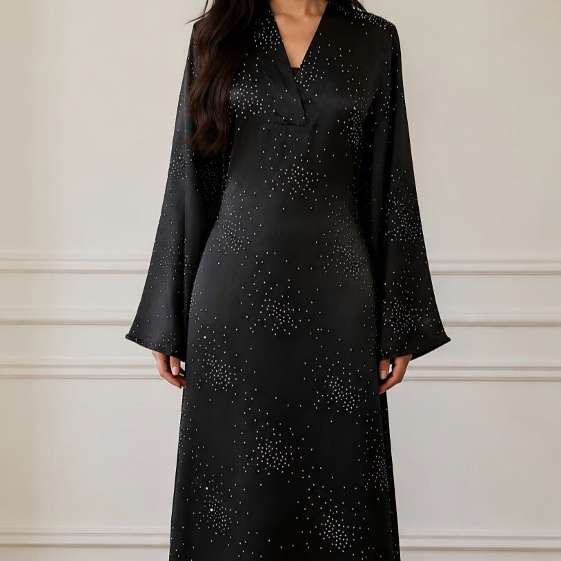 Galaxy Rhinestone V-Neck Flared Sleeve Maxi Dress(MS518) - Mariam's Collection