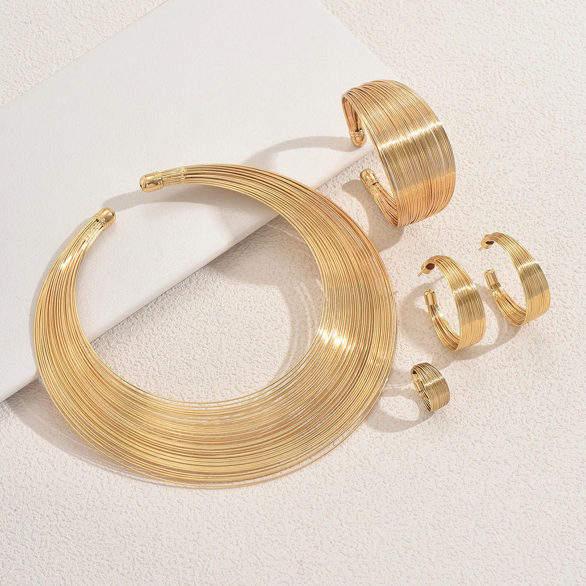 Geometric Multi - Layer Metal Jewelry Set (MAC417) - Mariam's Collection