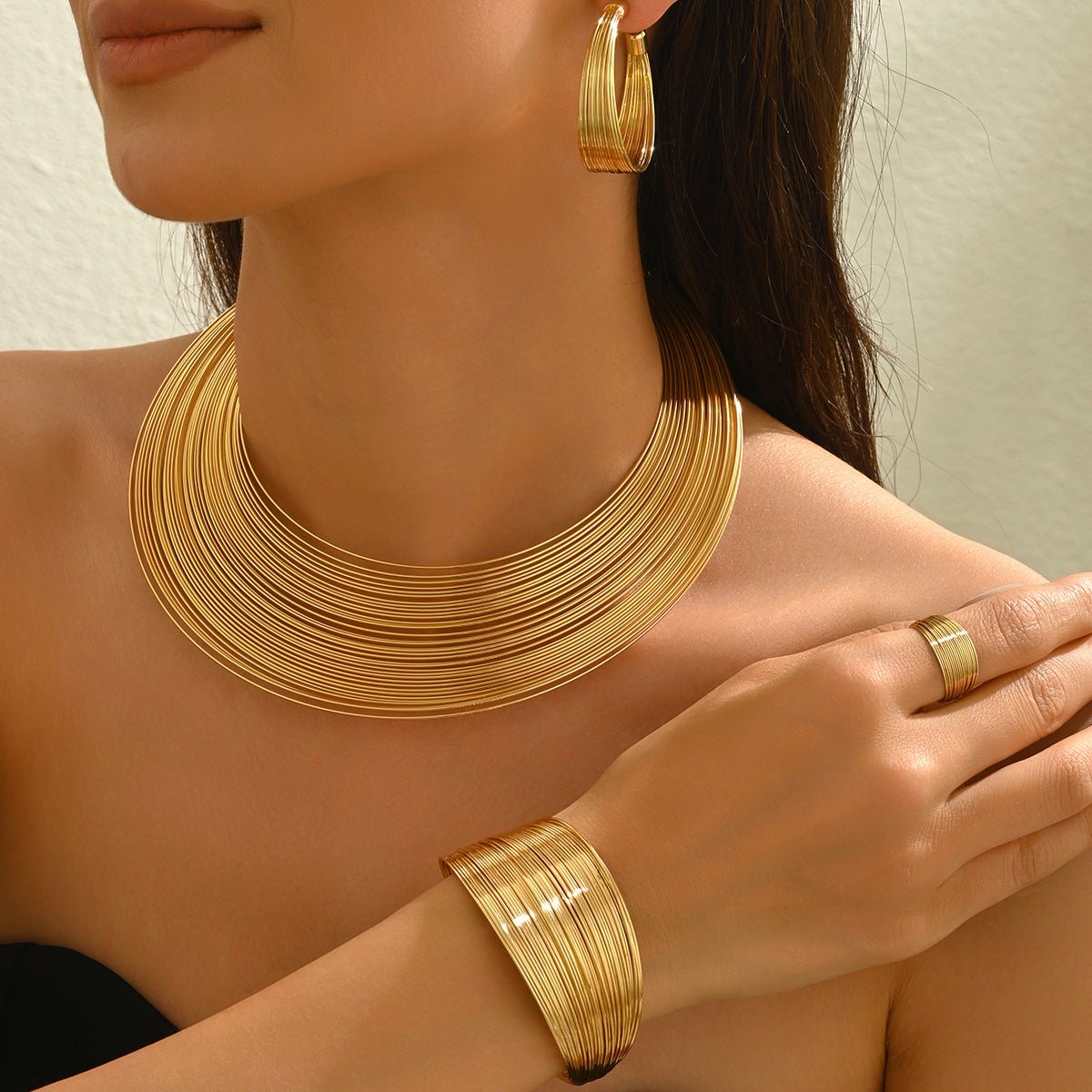 Geometric Multi - Layer Metal Jewelry Set (MAC417) - Mariam's Collection