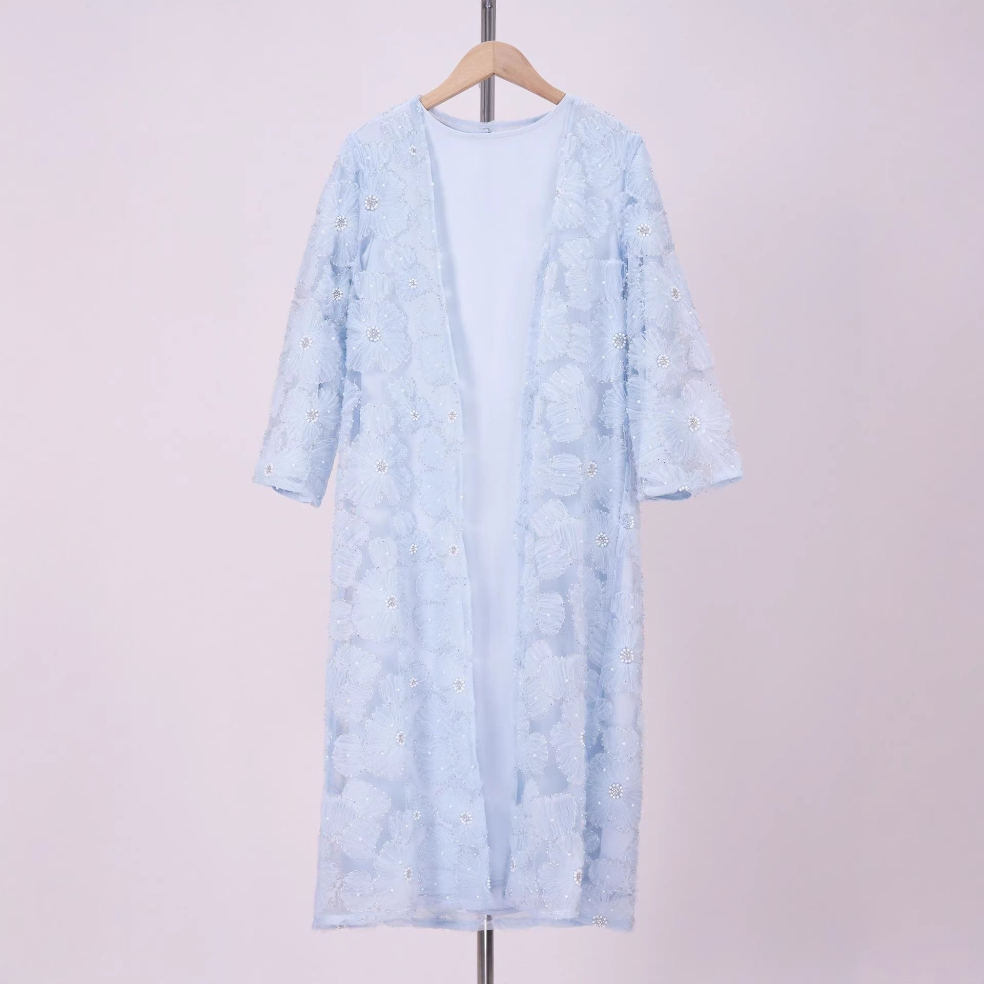 Girls 3D Floral Mesh Open Abaya & Satin Inner Dress Two-Piece Set(MKG031) - Mariam's Collection