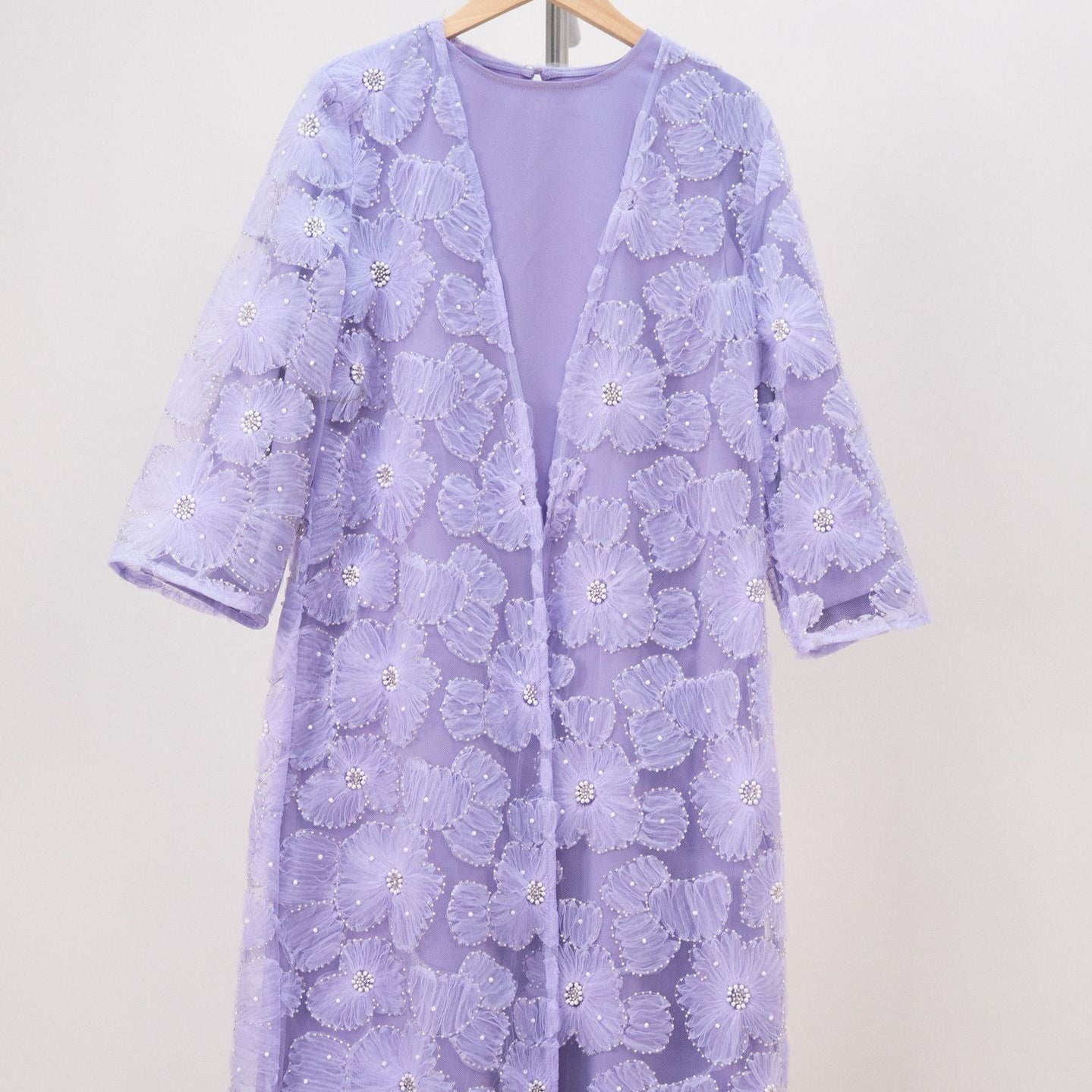 Girls 3D Floral Mesh Open Abaya & Satin Inner Dress Two-Piece Set(MKG031) - Mariam's Collection