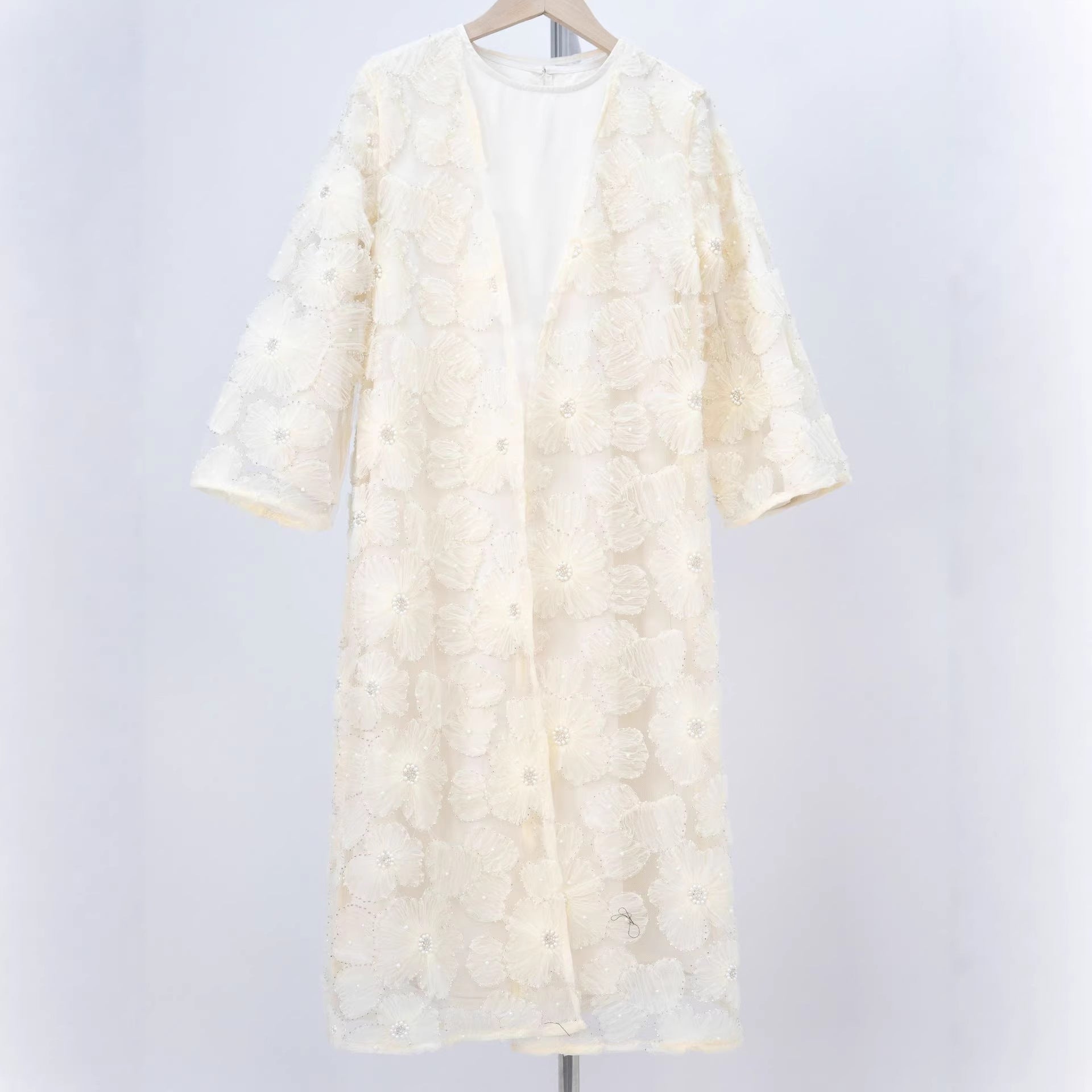 Girls 3D Floral Mesh Open Abaya & Satin Inner Dress Two-Piece Set(MKG031) - Mariam's Collection