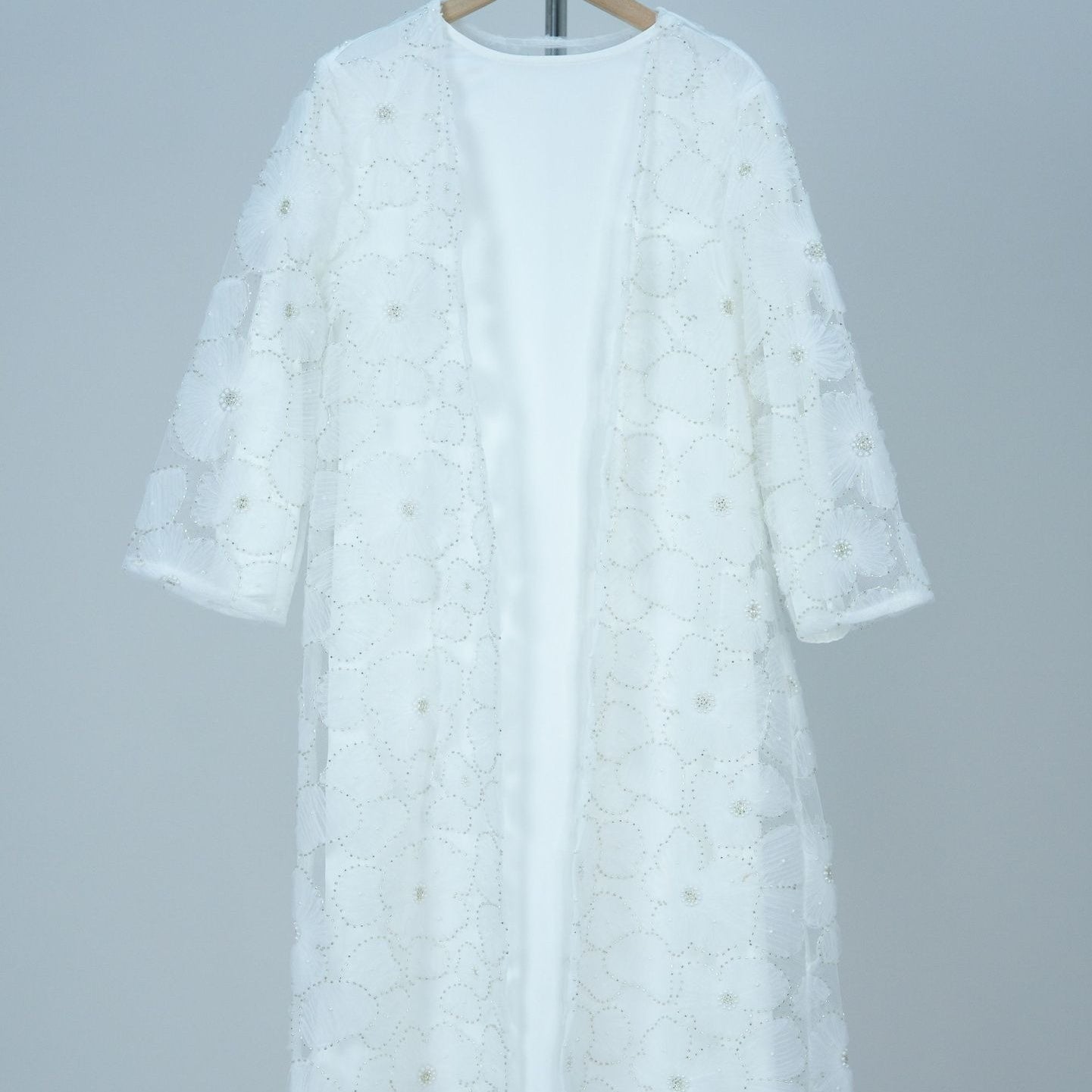 Girls 3D Floral Mesh Open Abaya & Satin Inner Dress Two-Piece Set(MKG031) - Mariam's Collection