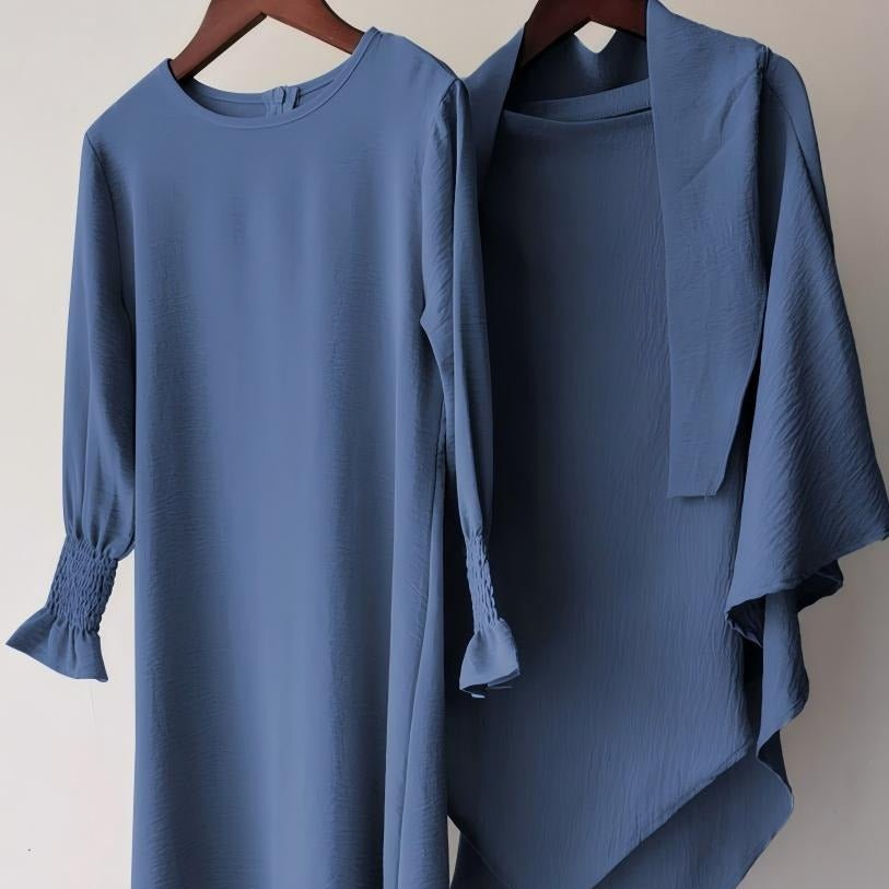 Girls Crinkle Fabric Pullover Abaya & Matching Hijab Two-Piece Set(MKG032) - Mariam's Collection