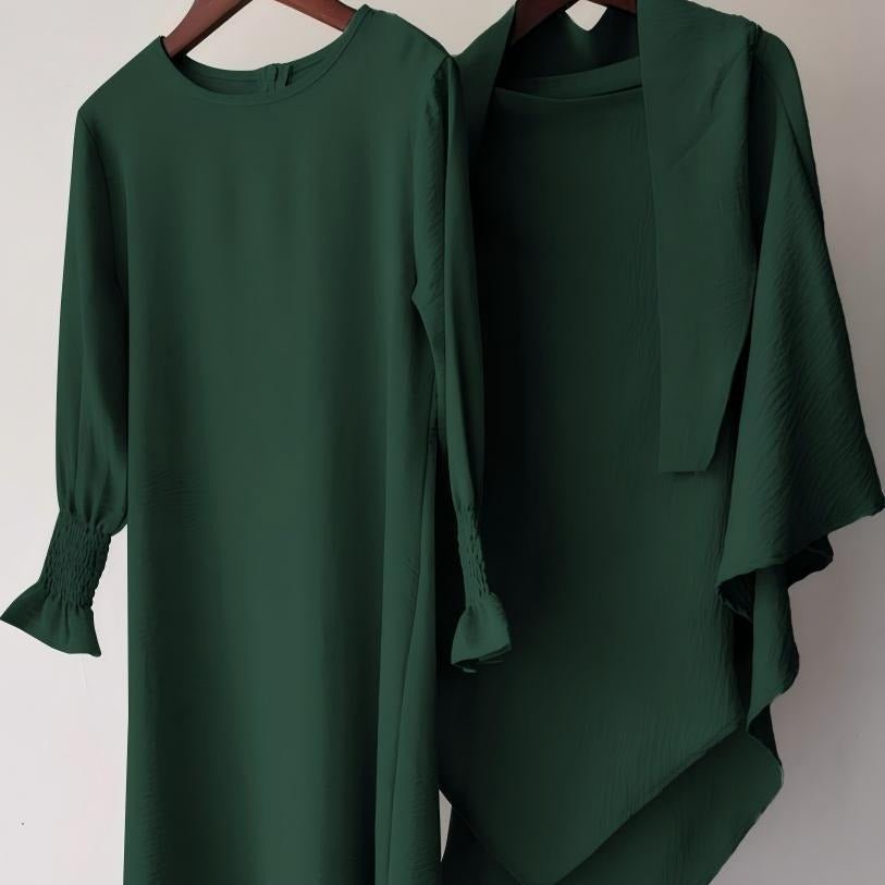 Girls Crinkle Fabric Pullover Abaya & Matching Hijab Two-Piece Set(MKG032) - Mariam's Collection