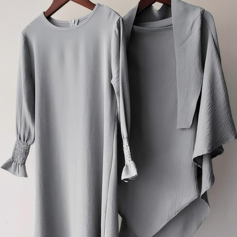 Girls Crinkle Fabric Pullover Abaya & Matching Hijab Two-Piece Set(MKG032) - Mariam's Collection