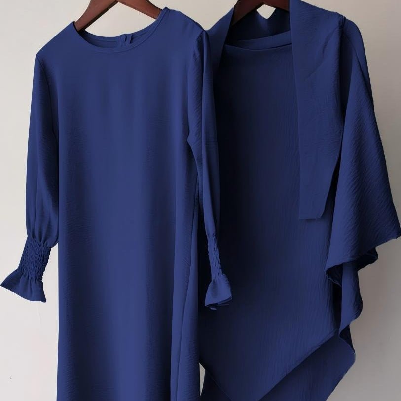 Girls Crinkle Fabric Pullover Abaya & Matching Hijab Two-Piece Set(MKG032) - Mariam's Collection