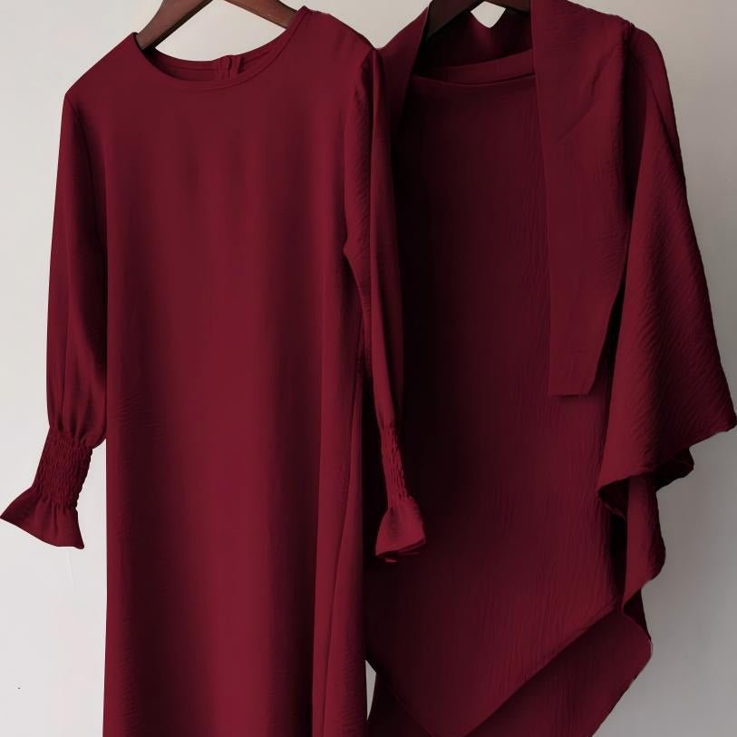 Girls Crinkle Fabric Pullover Abaya & Matching Hijab Two-Piece Set(MKG032) - Mariam's Collection
