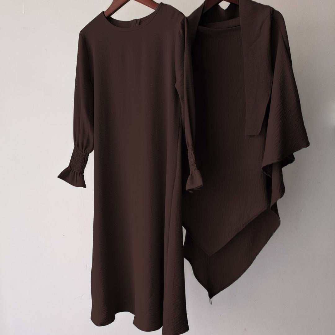 Girls Crinkle Fabric Pullover Abaya & Matching Hijab Two-Piece Set(MKG032) - Mariam's Collection
