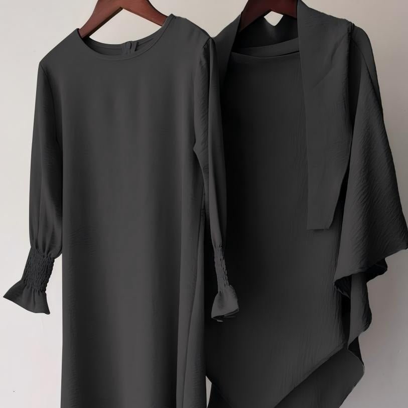 Girls Crinkle Fabric Pullover Abaya & Matching Hijab Two-Piece Set(MKG032) - Mariam's Collection