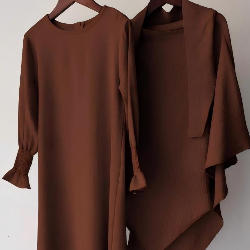 Girls Crinkle Fabric Pullover Abaya & Matching Hijab Two-Piece Set(MKG032) - Mariam's Collection