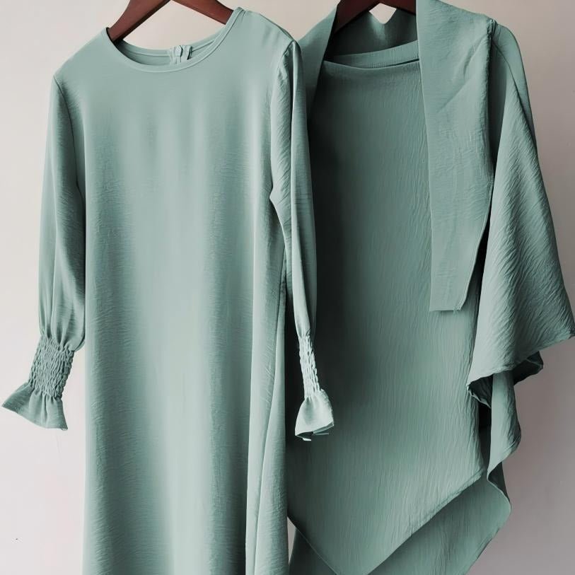 Girls Crinkle Fabric Pullover Abaya & Matching Hijab Two-Piece Set(MKG032) - Mariam's Collection