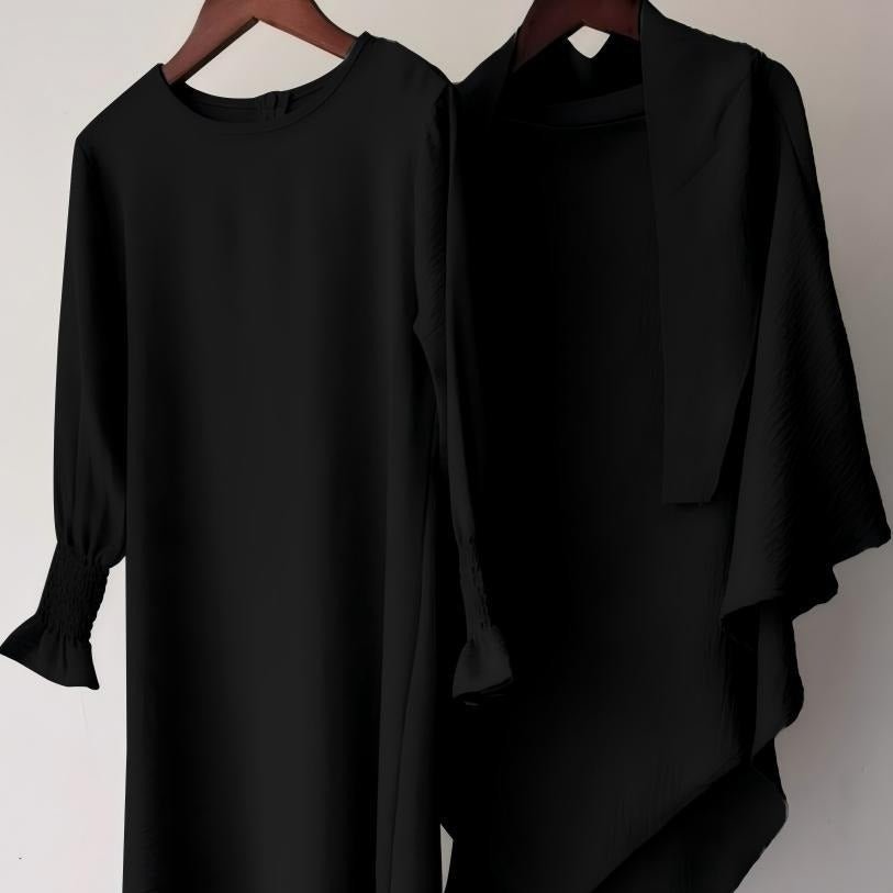Girls Crinkle Fabric Pullover Abaya & Matching Hijab Two-Piece Set(MKG032) - Mariam's Collection