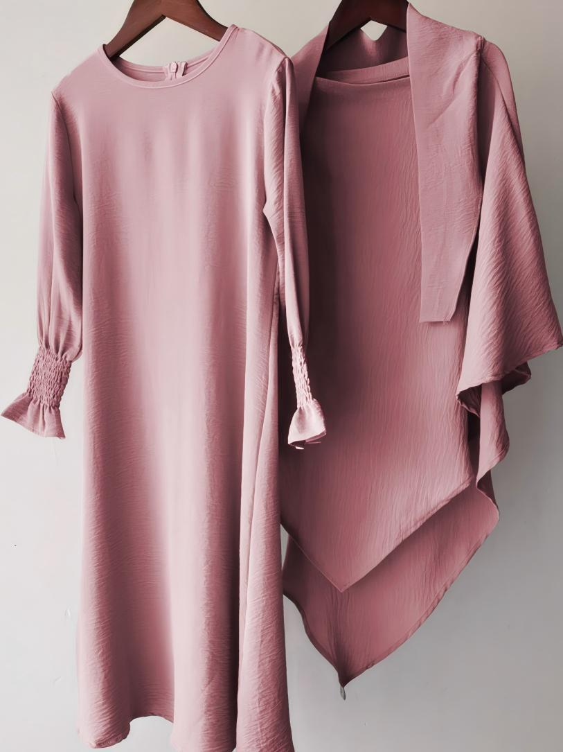 Girls Crinkle Fabric Pullover Abaya & Matching Hijab Two-Piece Set(MKG032) - Mariam's Collection