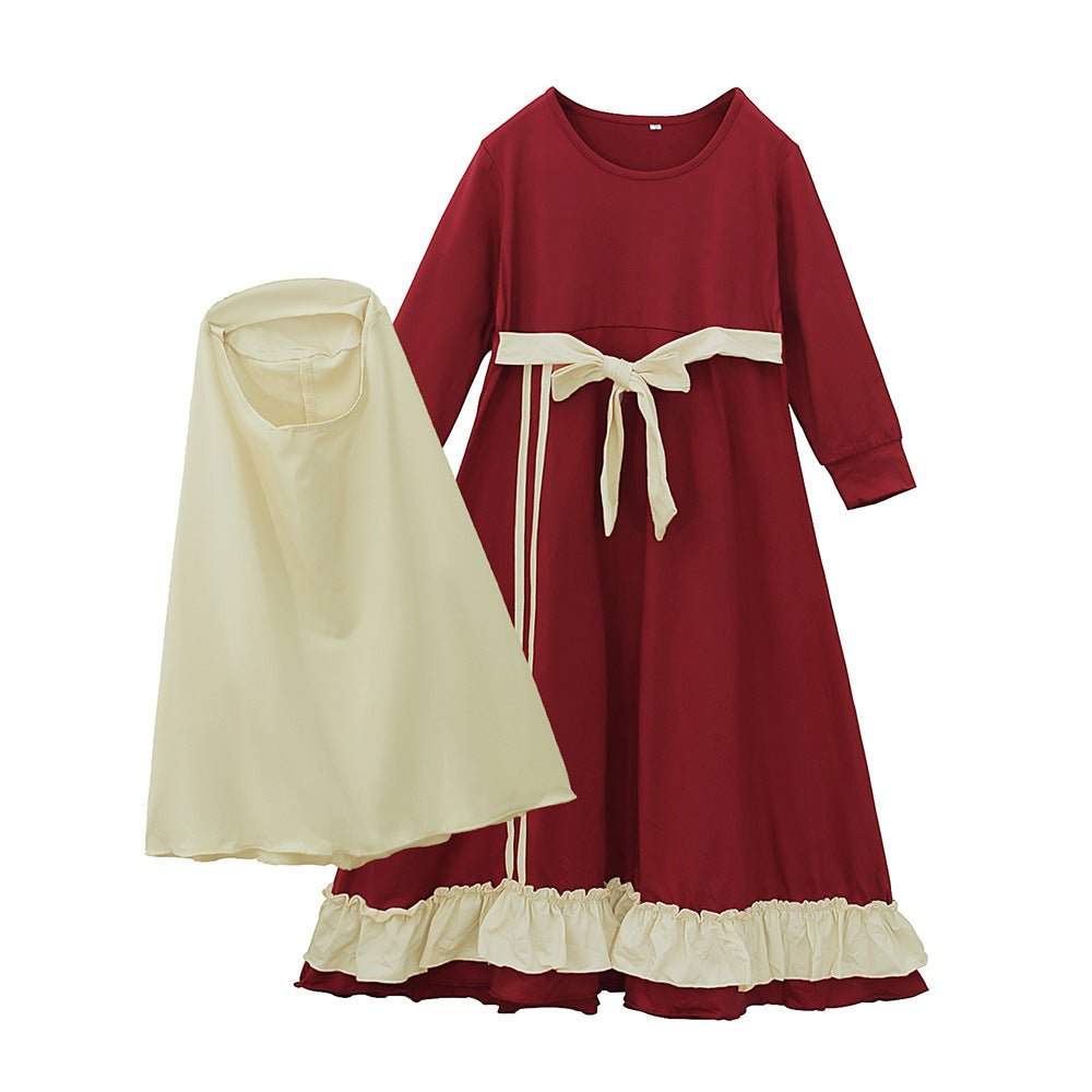 Girls Dress & Hijab Set with Contrast Trim(MKG025) - Mariam's Collection