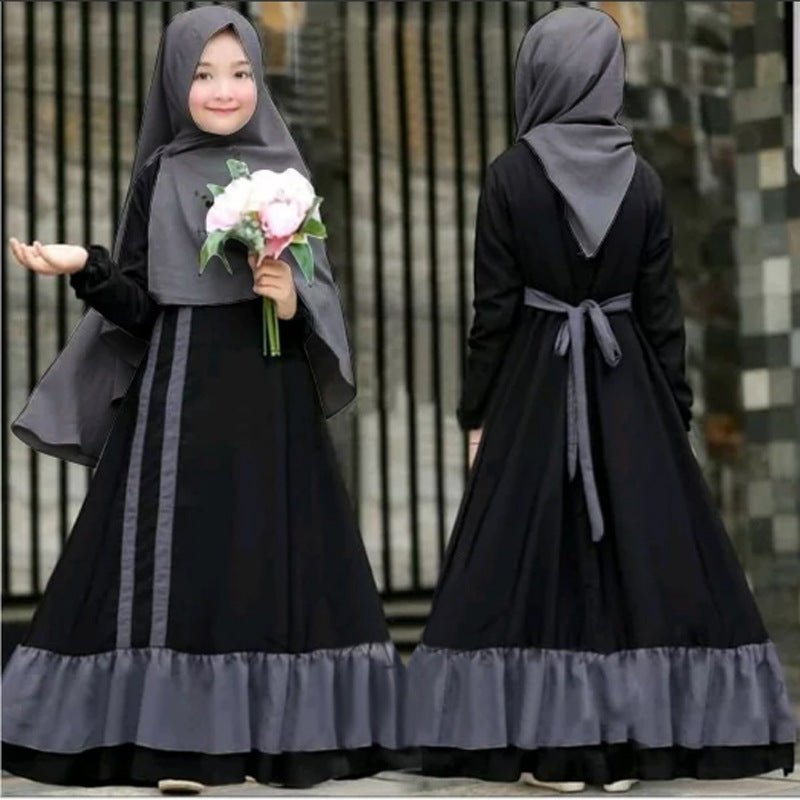 Girls Dress & Hijab Set with Contrast Trim(MKG025) - Mariam's Collection