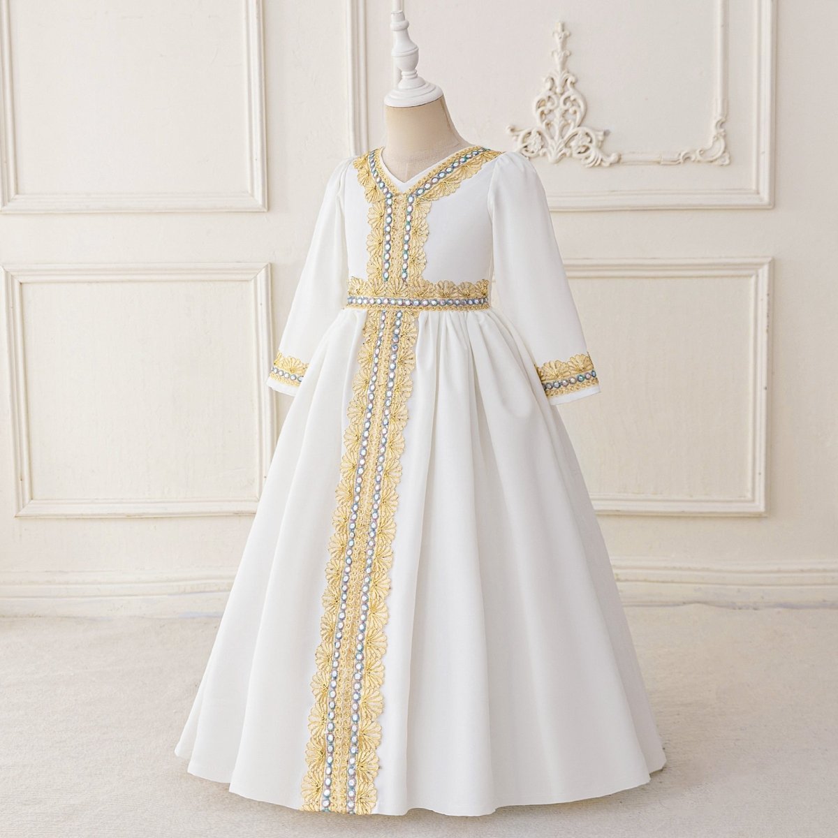 Girls Embroidered Kaftan Dress with Jeweled Belt(MKG021) - Mariam's Collection