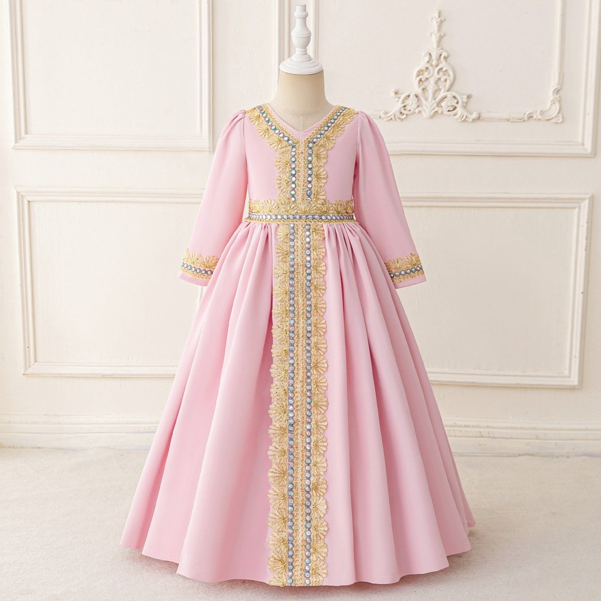 Girls Embroidered Kaftan Dress with Jeweled Belt(MKG021) Girls Embroidered Kaftan Dress with Jeweled Belt(MKG021)