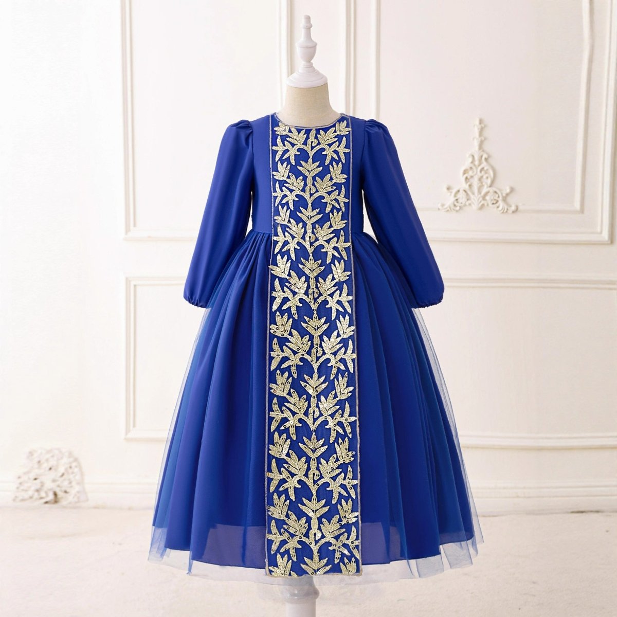 Girls Embroidered Princess Dress with Tulle Overlay(MKG022) - Mariam's Collection