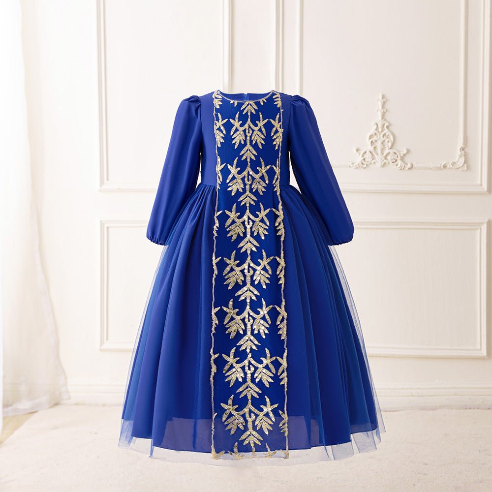 Girls Embroidered Princess Dress with Tulle Overlay(MKG022) - Mariam's Collection
