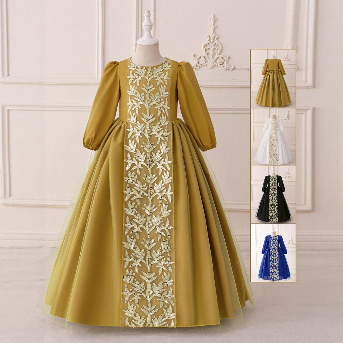 Girls Embroidered Princess Dress with Tulle Overlay(MKG022) - Mariam's Collection