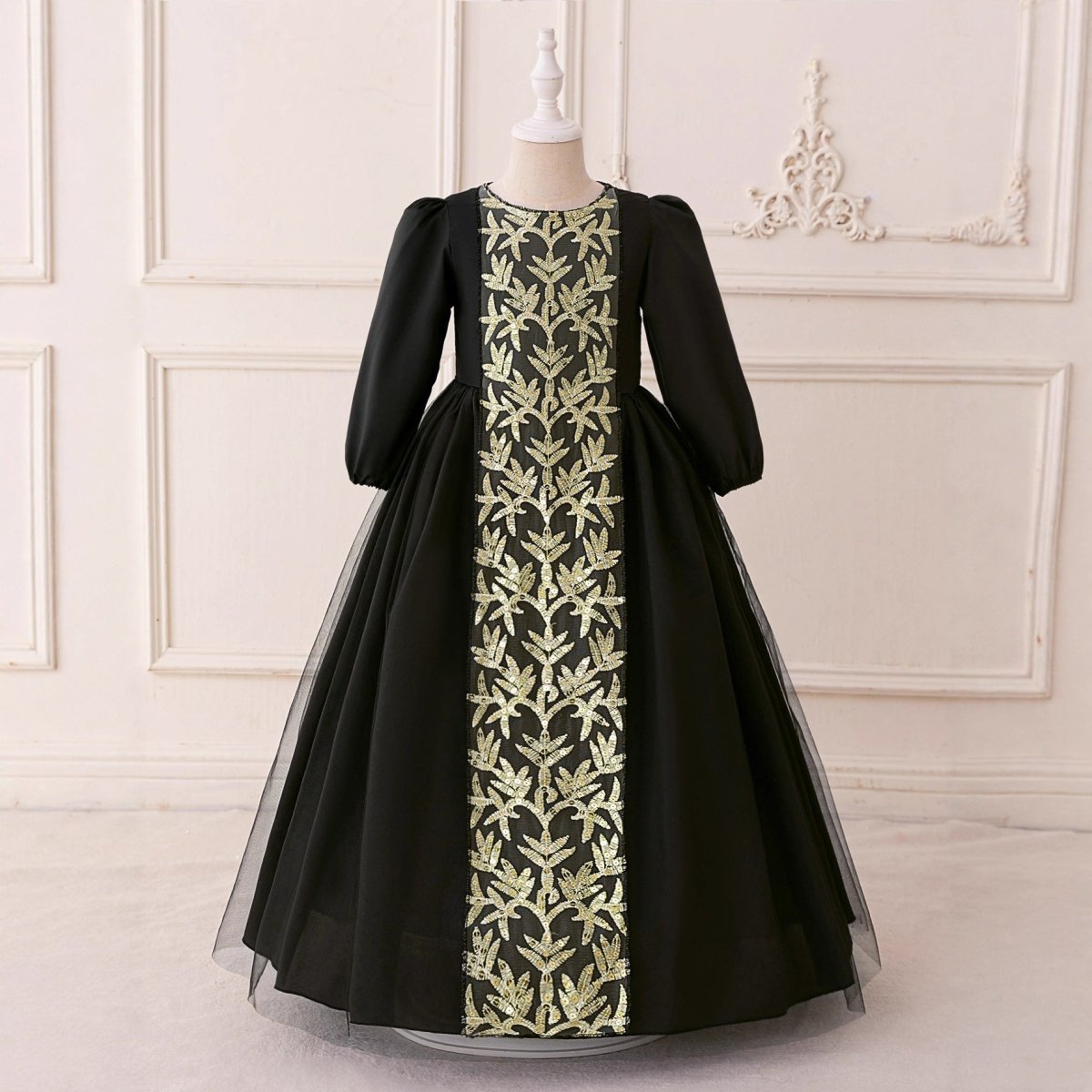 Girls Embroidered Princess Dress with Tulle Overlay(MKG022) - Mariam's Collection