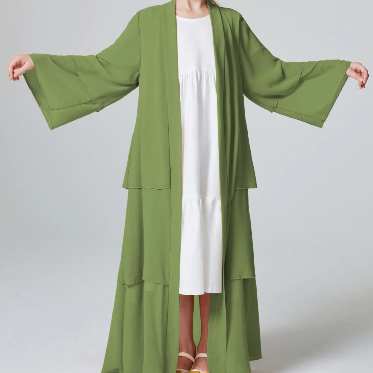 Girls Plain 3 - Layered Chiffon Open Abaya Kid Abaya(MKG009) - Mariam's Collection