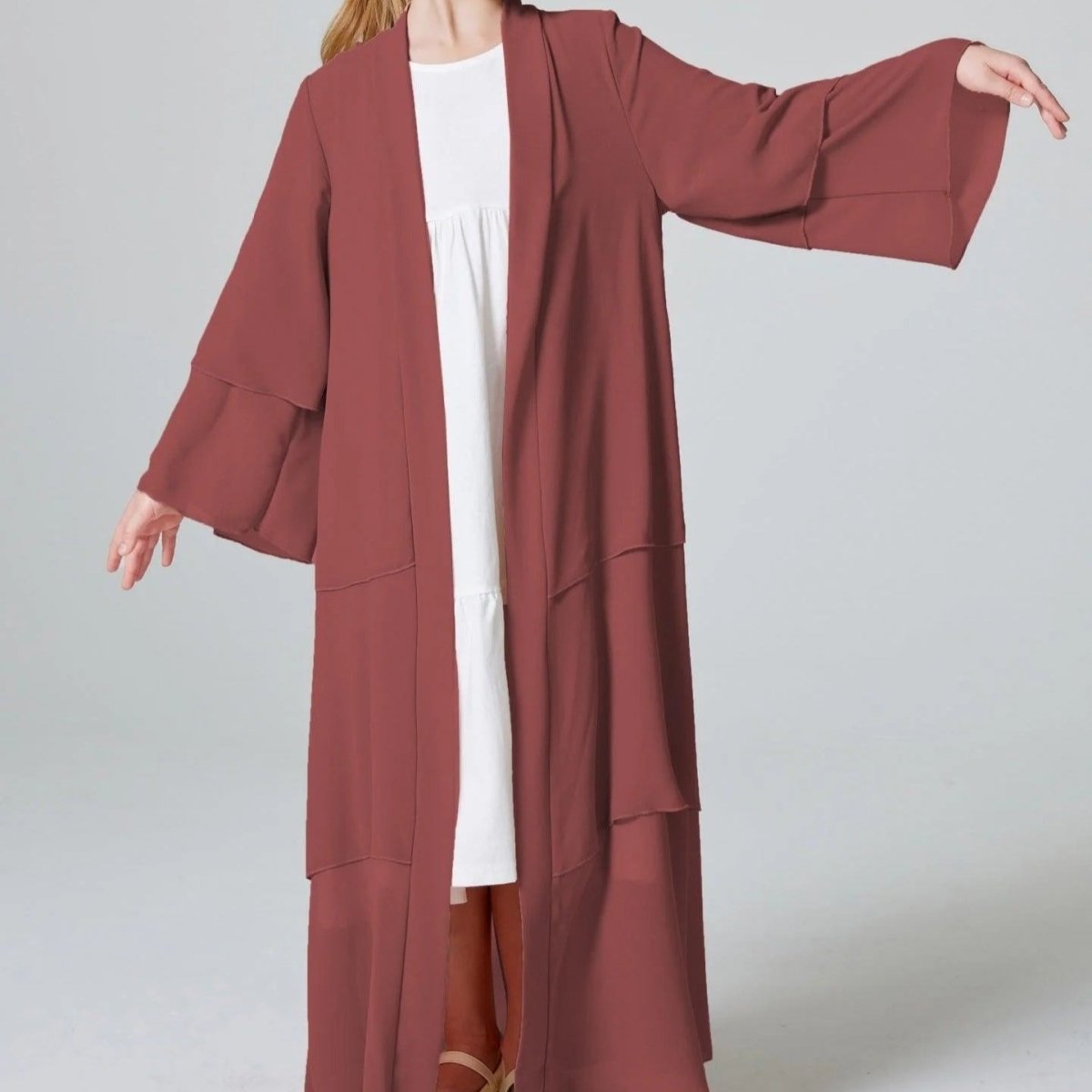 Girls Plain 3 - Layered Chiffon Open Abaya Kid Abaya(MKG009) - Mariam's Collection