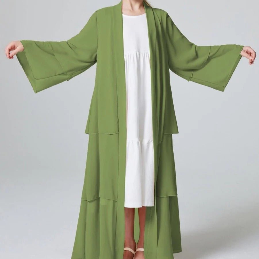 Girls Plain 3 - Layered Chiffon Open Abaya Kid Abaya(MKG009) - Mariam's Collection