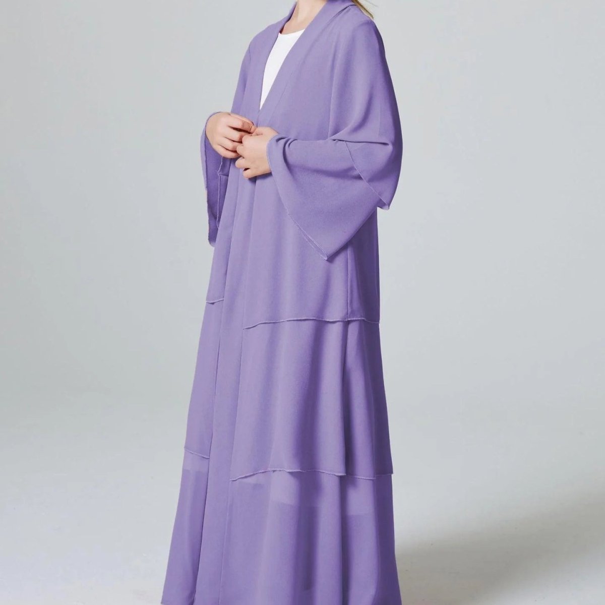 Girls Plain 3 - Layered Chiffon Open Abaya Kid Abaya(MKG009) - Mariam's Collection