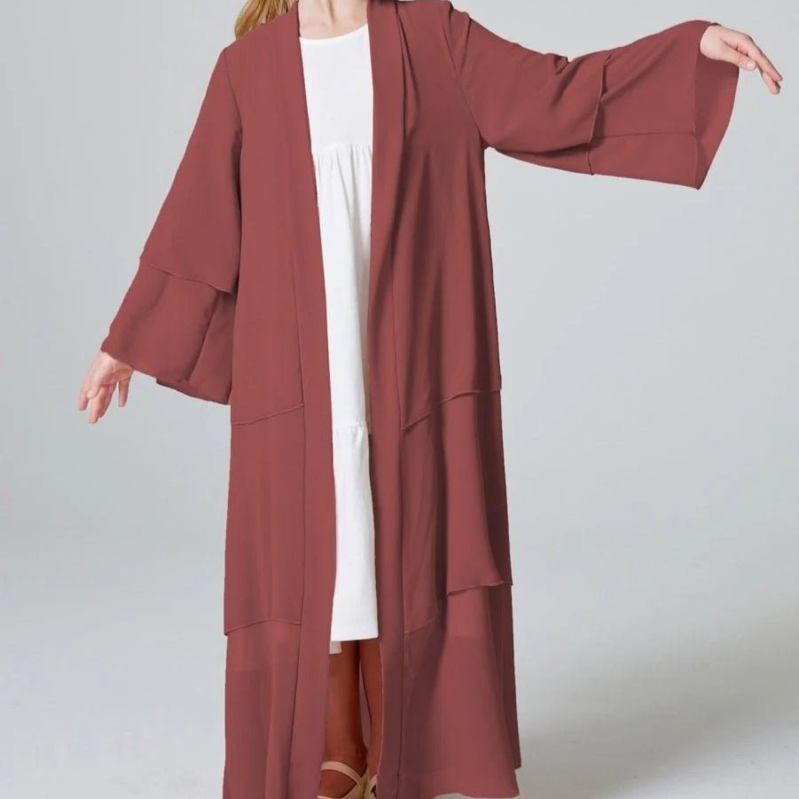 Girls Plain 3 - Layered Chiffon Open Abaya Kid Abaya(MKG009) - Mariam's Collection