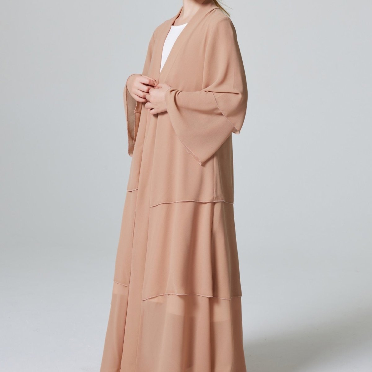 Girls Plain 3 - Layered Chiffon Open Abaya Kid Abaya(MKG009) - Mariam's Collection