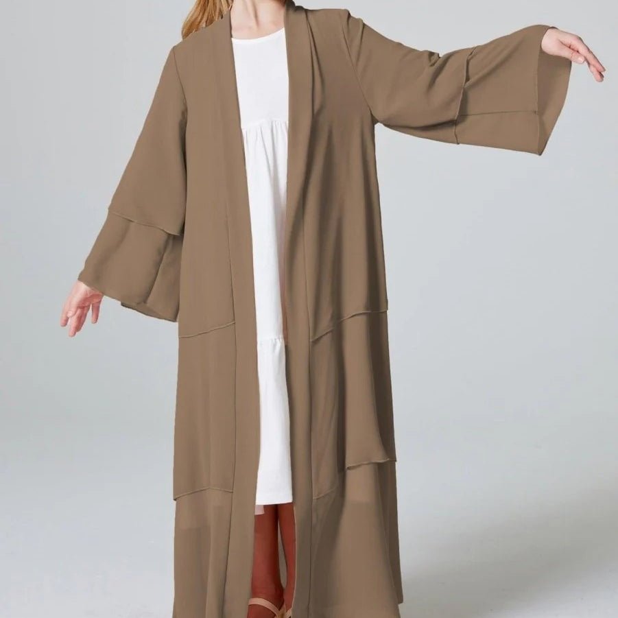 Girls Plain 3 - Layered Chiffon Open Abaya Kid Abaya(MKG009) - Mariam's Collection