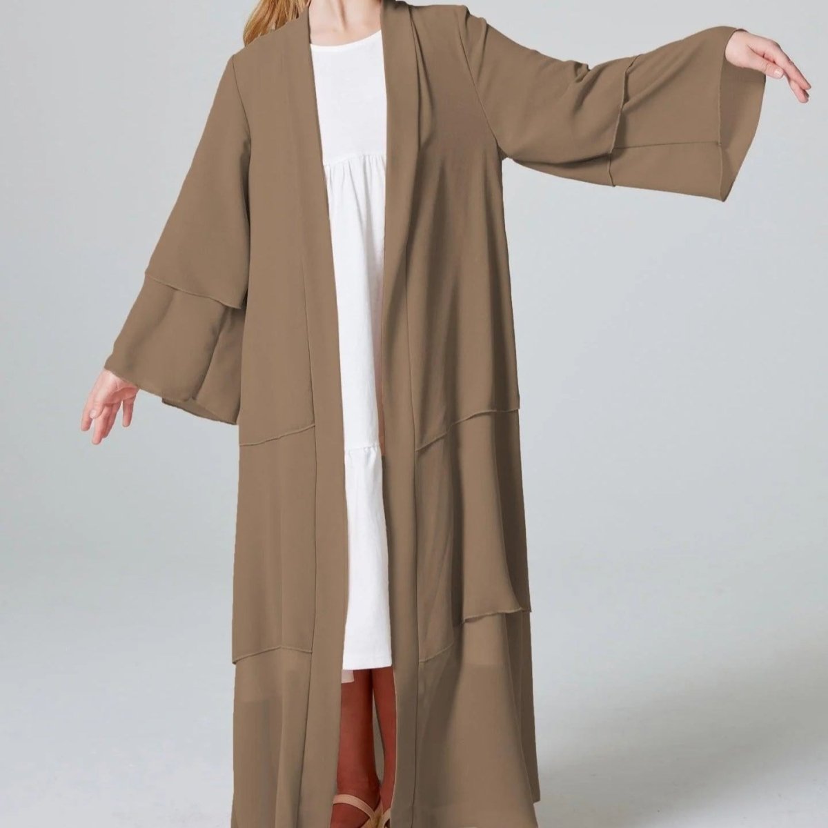 Girls Plain 3 - Layered Chiffon Open Abaya Kid Abaya(MKG009) - Mariam's Collection