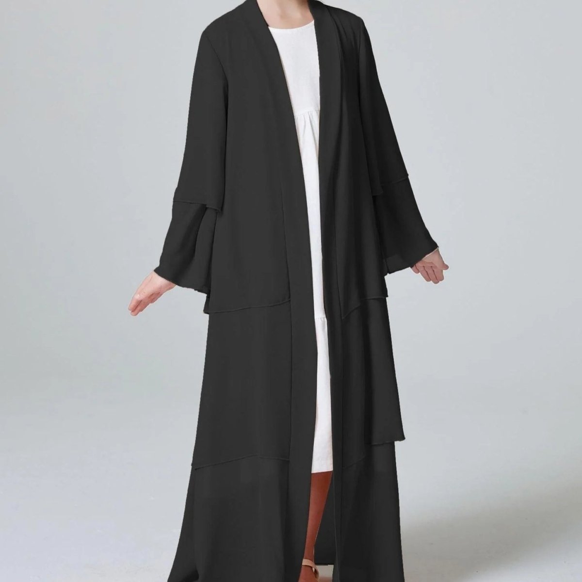 Girls Plain 3 - Layered Chiffon Open Abaya Kid Abaya(MKG009) - Mariam's Collection