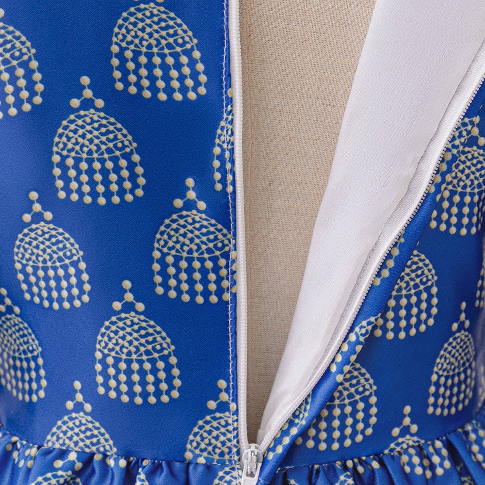 Girls Royal Blue Printed Kaftan Dress(MKG023) - Mariam's Collection