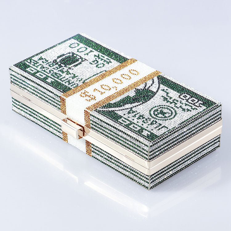 ‌Glamorous Fully Bedazzled Dollar Motif Evening Bag Party Clutch (MAC293) - Mariam's Collection