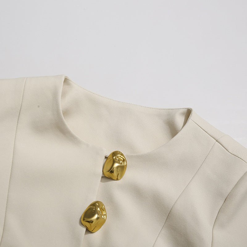 Gold Button Blazer & Straight Leg Pants Set(MS398) - Mariam's Collection