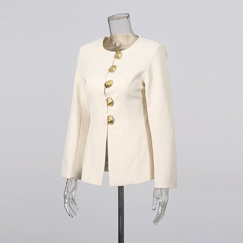 Gold Button Blazer & Straight Leg Pants Set(MS398) - Mariam's Collection