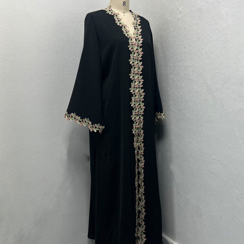 Gold Floral Embroidered Abaya(MOA296) - Mariam's Collection