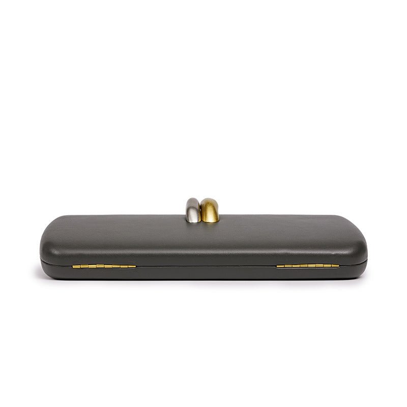 Side profile of structured hardshell evening clutch