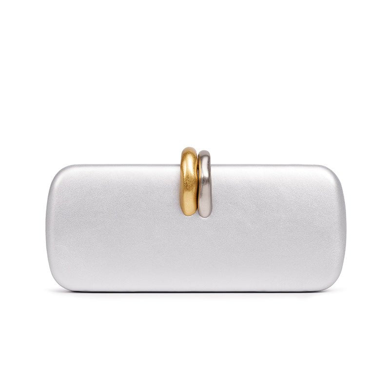 Back view of gold silver accent clutch bag