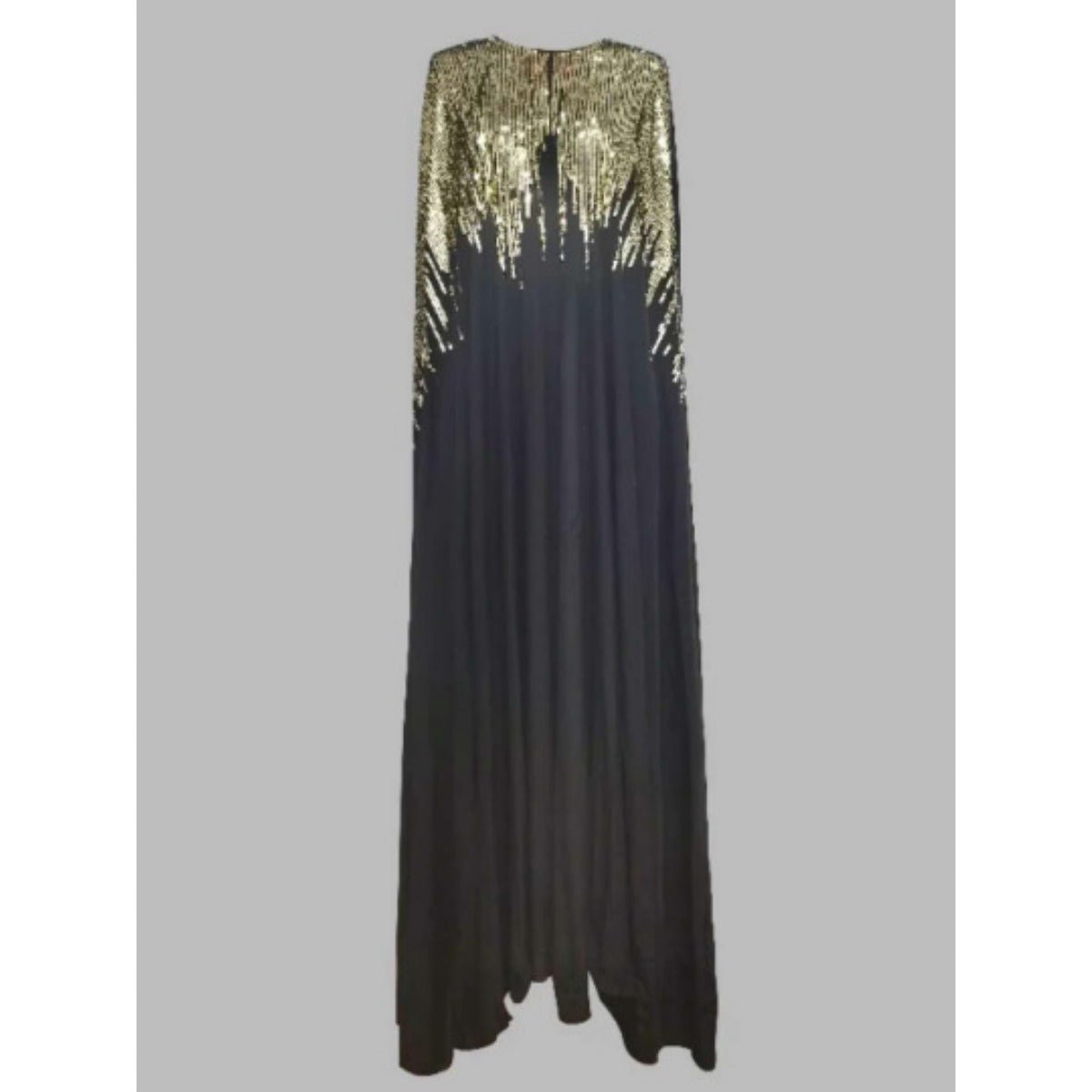 Golden Fringe Evening Abaya | Black Maxi Dress with Beaded Tassel Details. (MA239) - Mariam's Collection