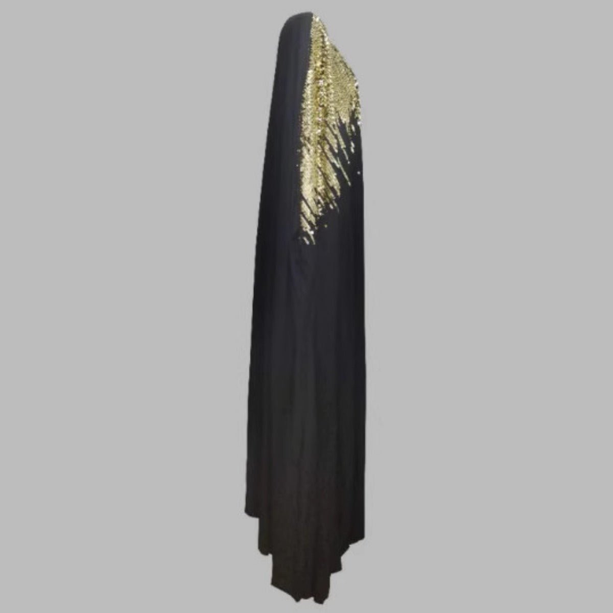Golden Fringe Evening Abaya | Black Maxi Dress with Beaded Tassel Details. (MA239) - Mariam's Collection