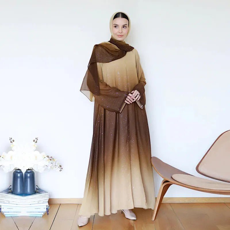 Gradient Glitter Chiffon Open Abaya 2 - Piece Set (MOA097) - Mariam's Collection