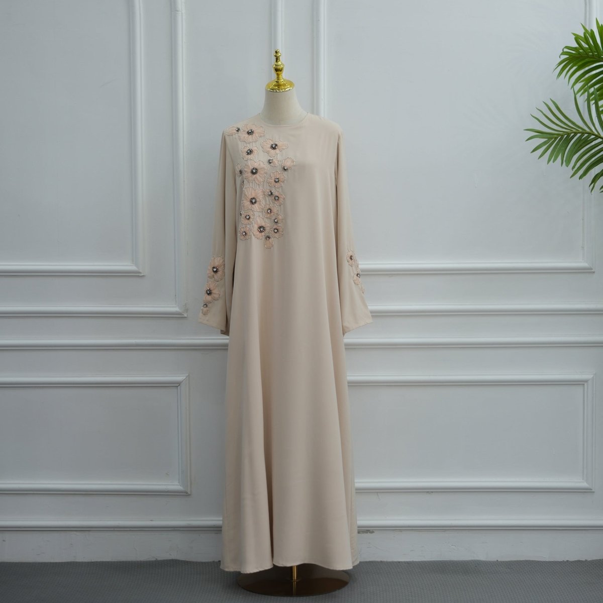 Hand-Beaded 3D Floral Maxi Dress(MA456) - Mariam's Collection